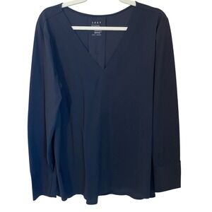 ADAY Something Tailored Shirt Navy Blue Size L Long Sleeve V-Neck Minimalist